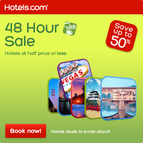 hotels.com 50% off August 2013
